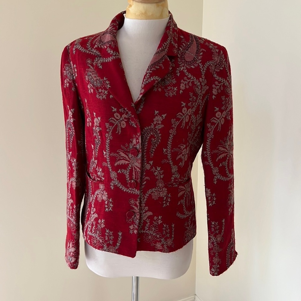 PAULE VASSEUR Size 42 red wool paisley blazer